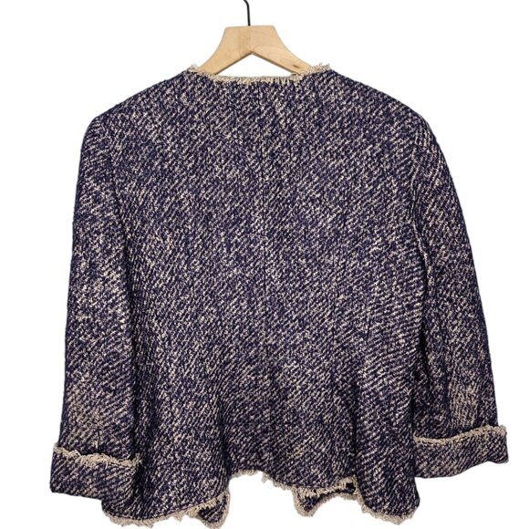 Talbots Blazer 14 Wool Mohair Alpaca Blue Tweed Open Front Office Lady Jacket - Picture 2 of 7